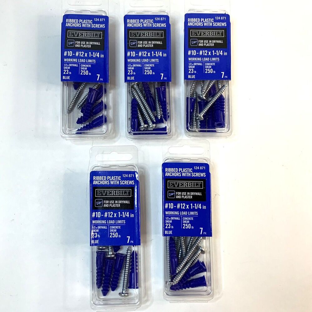 EVERBILT #10-12 x 1-1/4" Blue Plastic Ribbed Plastic Anchor w/ Screws (30 sets)
